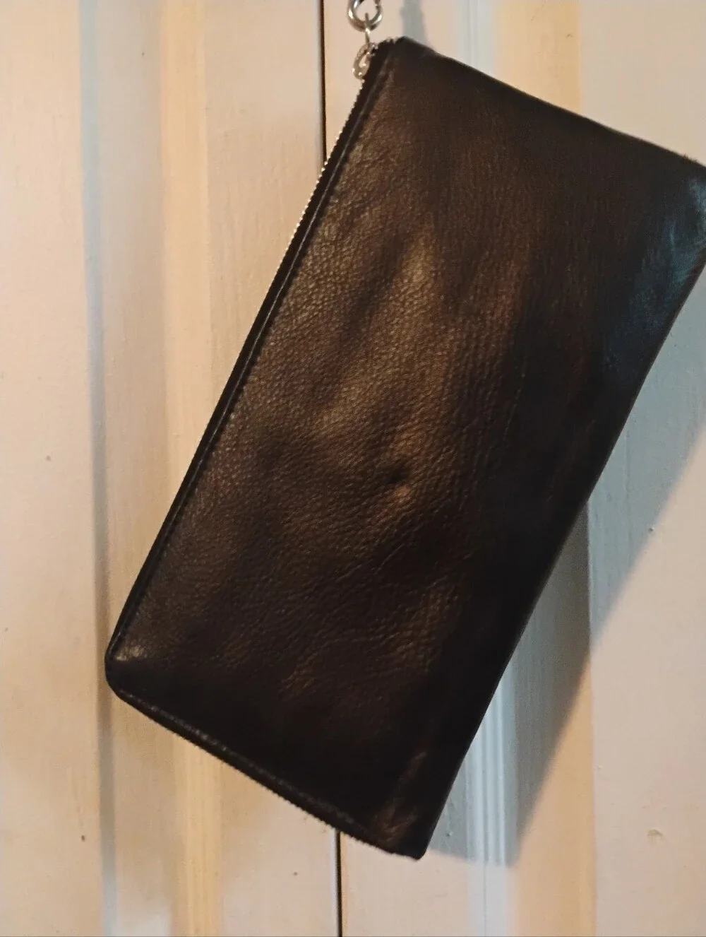 JM New York Black Mixed Media Leather & Pony Hair Zip-Around Wristlet Wallet